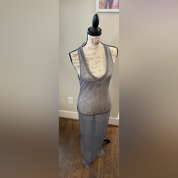 Sheer Grey V Neck High Slit Women’s Mesh Dress /suit Cover Up Size M - Picture 3 of 10